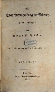 Die Staatshaushaltung der Athener : vier Bücher; mit XXI Inschriften. 1, 1-3. Buch