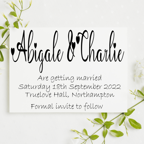 Heart Save The Date Wedding Invitation, Personalised Wedding Stationery