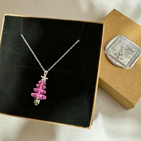 Christmas Tree Necklace - Pink 