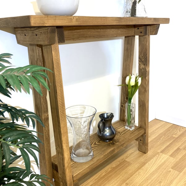 Narrow Handmade Solid Wood Freestanding Hall Table and stand.