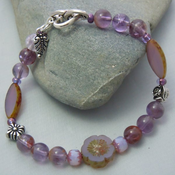 Rutilated Quartz & Czech glass bead bracelet 