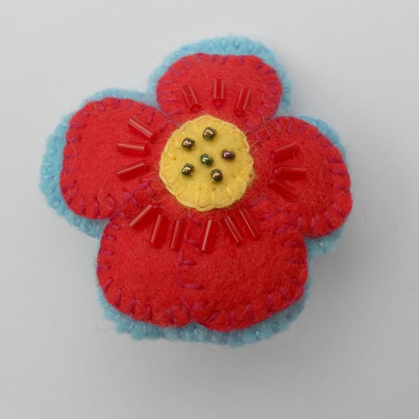 Beaded Felt Flower, Badge, Brooch