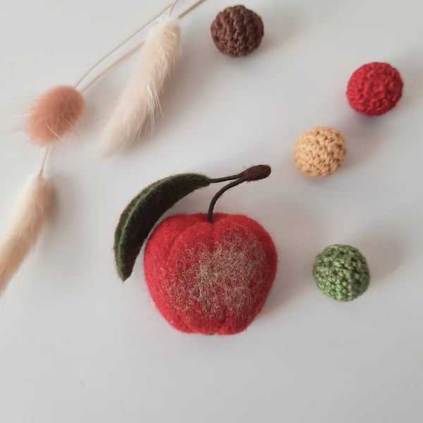 Seconds Sunday- Needle Felt Merino Whole Apple Brooch