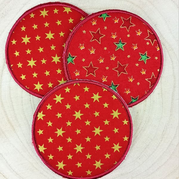 Christmas Coasters - Set of 3 Red Stars Christmas Patterned Coasters 