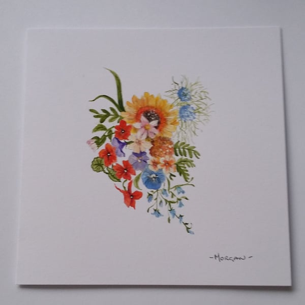 HAND PAINTED WATER COLOUR CARD  O FLOWERS