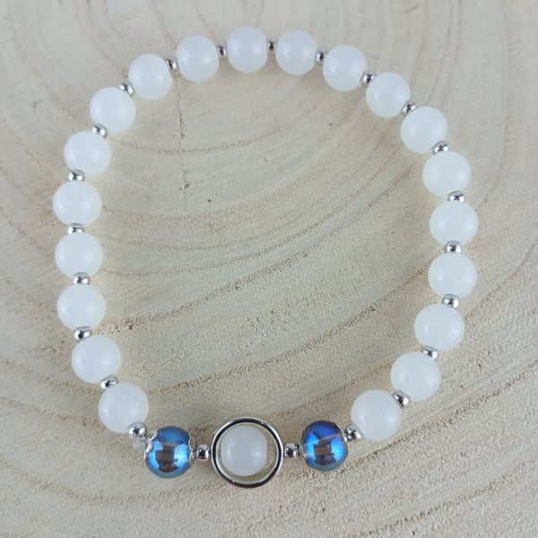 Kids Opal Bracelet - Blue Moonlight Synthetic Opal Stone beaded bracelet