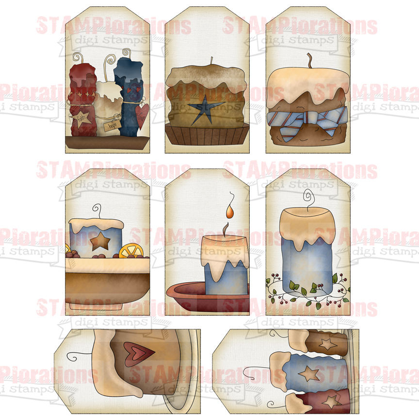 Country Autumn Candles Tags Digital Collage Sheet