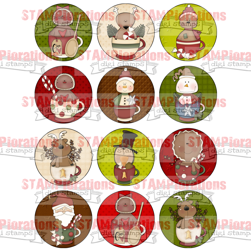 Christmas Mugs - 2" Circles Digital Collage Sheet