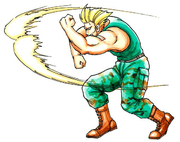 Arte conceptual de Guile usando Sonic Boom en Super Street Fighter II.