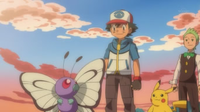 Ash despidiéndose de Butterfree.