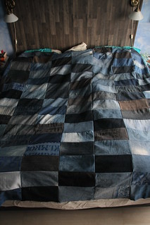 Bedspread made of old jeans