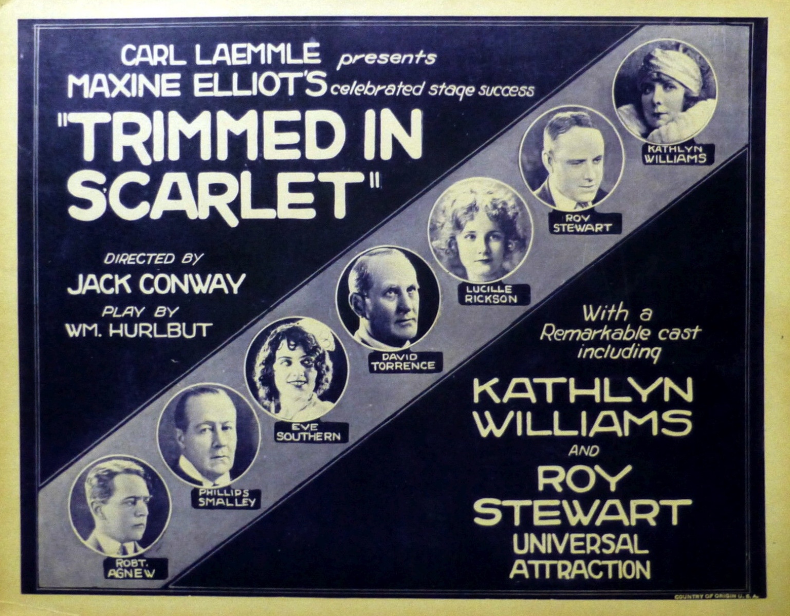 Robert Agnew, Lucille Ricksen, Phillips Smalley, Eve Southern, Roy Stewart, David Torrence, and Kathlyn Williams in Trimmed in Scarlet (1923)