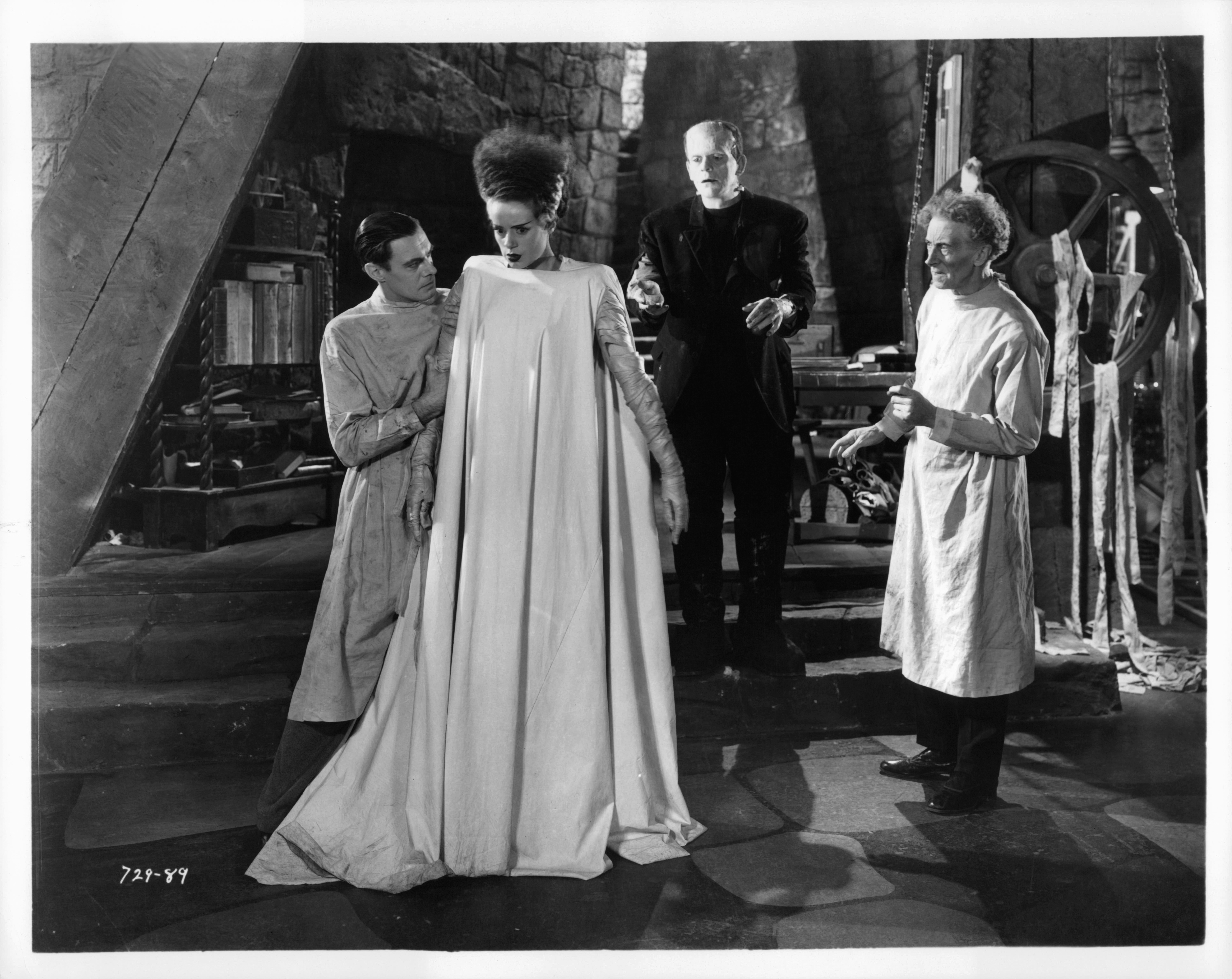 Boris Karloff, Elsa Lanchester, Colin Clive, and Ernest Thesiger in The Bride of Frankenstein (1935)