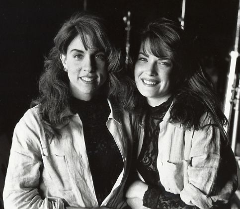 Hannah Kozak with Lara Flynn Boyle on location of the Tom Holland film "The Temp"