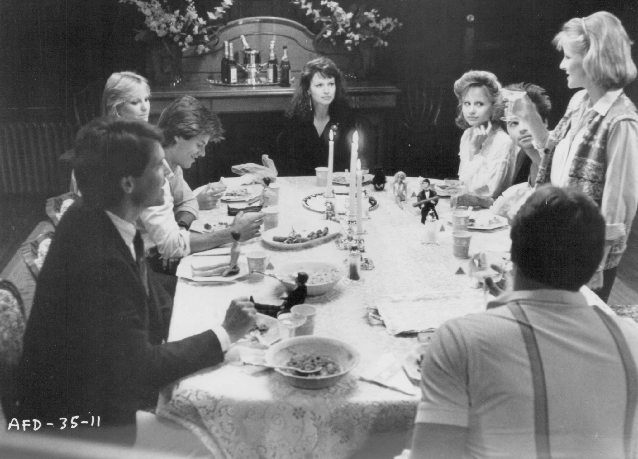 Tom Wilson, Jay Baker, Deborah Foreman, Deborah Goodrich, Ken Olandt, Leah Pinsent, Clayton Rohner, and Amy Steel in April Fool's Day (1986)