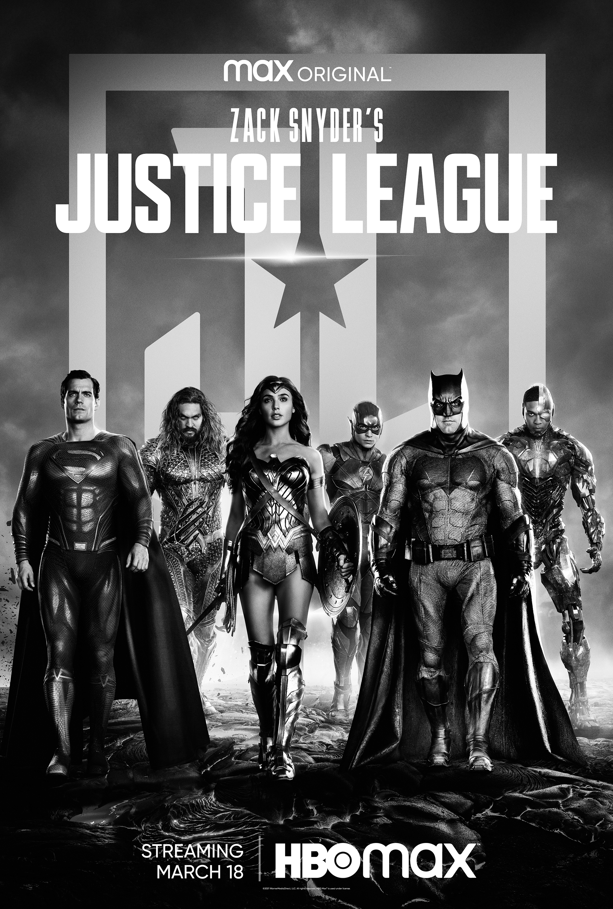 Ben Affleck, Henry Cavill, Jason Momoa, Gal Gadot, Ezra Miller, and Ray Fisher in Zack Snyder's Justice League (2021)