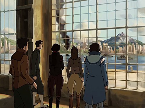 David Faustino, P.J. Byrne, John Michael Higgins, Janet Varney, and Seychelle Gabriel in The Legend of Korra (2012)