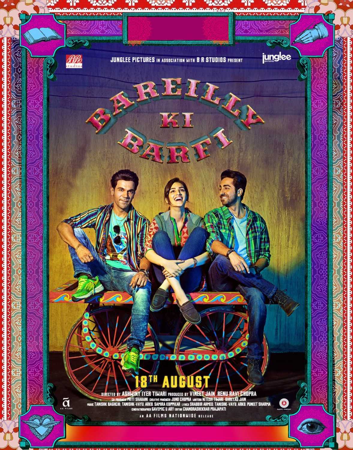 Rajkummar Rao, Ayushmann Khurrana, and Kriti Sanon in Bareilly Ki Barfi (2017)