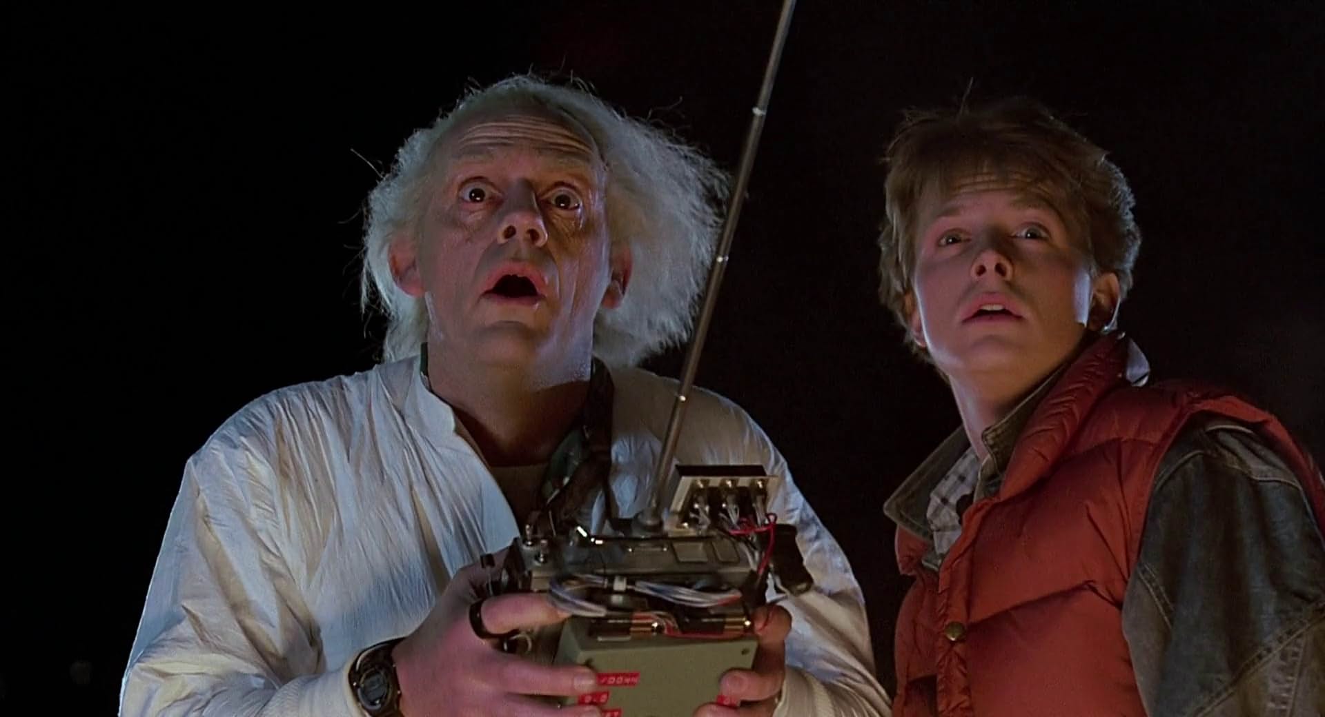 Michael J. Fox and Christopher Lloyd in Back to the Future (1985)