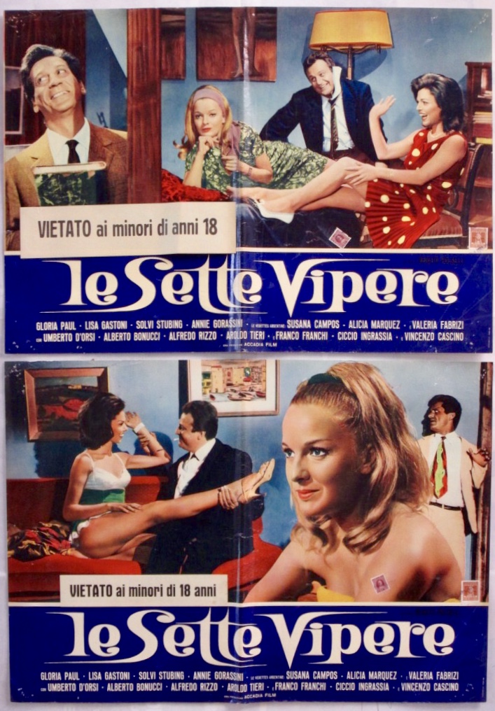 Alberto Bonucci, Umberto D'Orsi, Valeria Fabrizi, Franco Franchi, Lisa Gastoni, and Gloria Paul in Le sette vipere (Il marito latino) (1964)