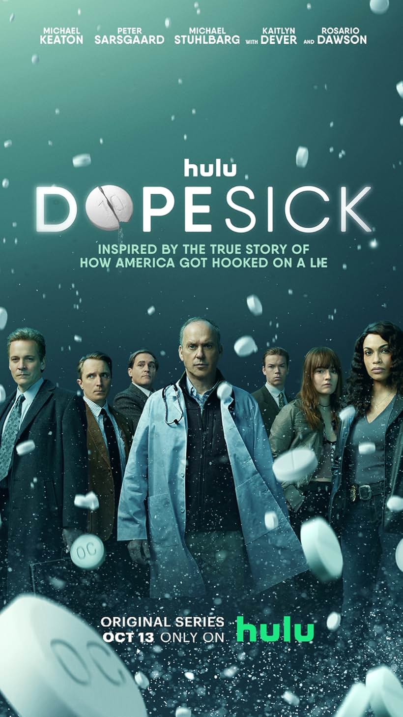 Michael Keaton, Rosario Dawson, Peter Sarsgaard, Michael Stuhlbarg, John Hoogenakker, Will Poulter, and Kaitlyn Dever in Dopesick (2021)