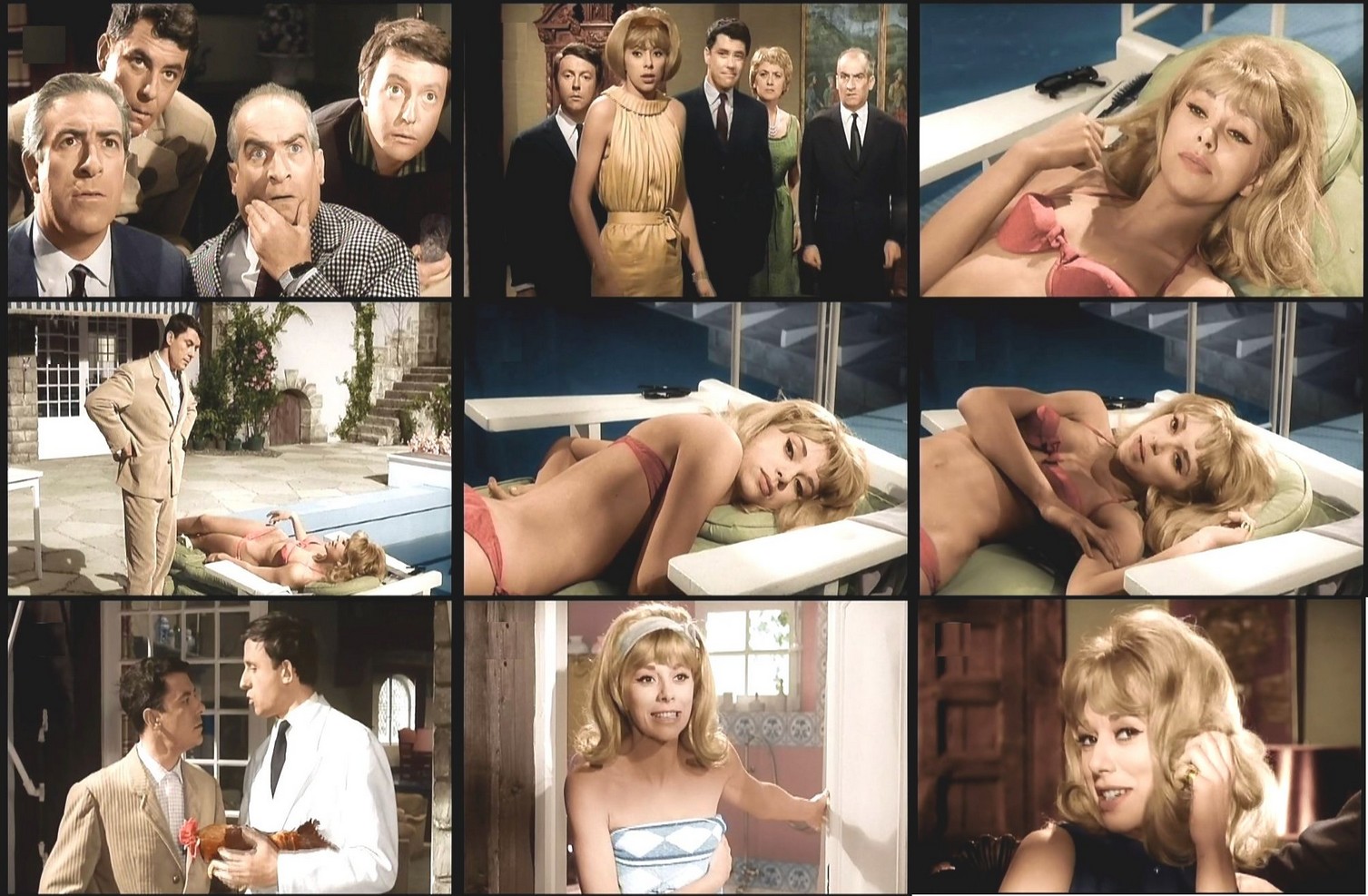 Louis de Funès, Mireille Darc, Roger Dumas, Jacqueline Maillan, Christian Marin, Philippe Nicaud, and Guy Tréjan in Pouic-Pouic (1963)