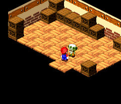 Seaside Town elder giving Mario a reward for saving his town in Seaside Town of Super Mario RPG: Legend of the Seven Stars.