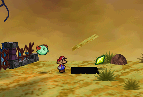 Mario finding a Star Piece under a hidden panel in Gusty Gulch in Paper Mario