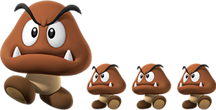 File:SMM3DS Big Goomba and Goombas Artwork.png