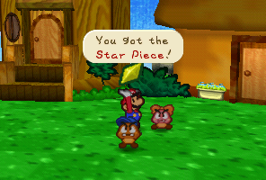 Mario getting a Star Piece from Goombaria in Paper Mario