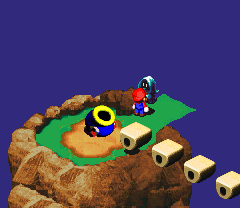 Shaman giving Mario Coins for completing the Sky Bridge minigame in Land's End of Super Mario RPG: Legend of the Seven Stars.