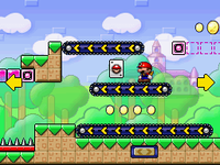 A Mini Mario being guided by a series of Conveyor Belts.