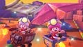 Captain Toad gliding in the Clanky Kart with the Treasure Map above GBA Sunset Wilds T