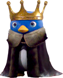 Scan of penguin king cardboard toy, from French Happy Meal promotion for The Super Mario Bros. Movie