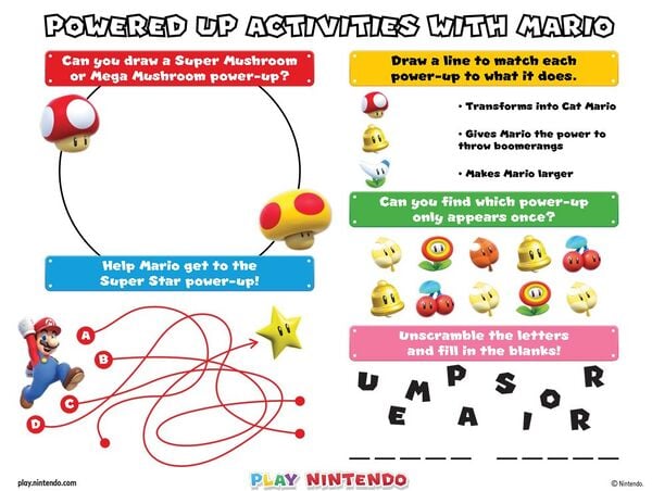 Printable Super Mario 3D World + Bowser's Fury activity sheet