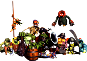 Artwork of the Kremling Krew from Donkey Kong Country 2: Diddy's Kong Quest.