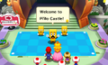 Broque welcoming Mario, Peach, Toadsworth, and some Toads to Pi'illo Castle