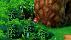 Mario finding a Flower Tab in the lower part of Sky Bridge area in Land's End of Super Mario RPG.