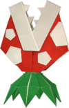 An origami Jumping Piranha Plant from Paper Mario: The Origami King.