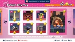 Screenshot of Twilight City Plus's level select screen from the Nintendo Switch version of Mario vs. Donkey Kong