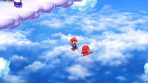 Beezo giving Mario the Fertilizer in Nimbus Land of Super Mario RPG.