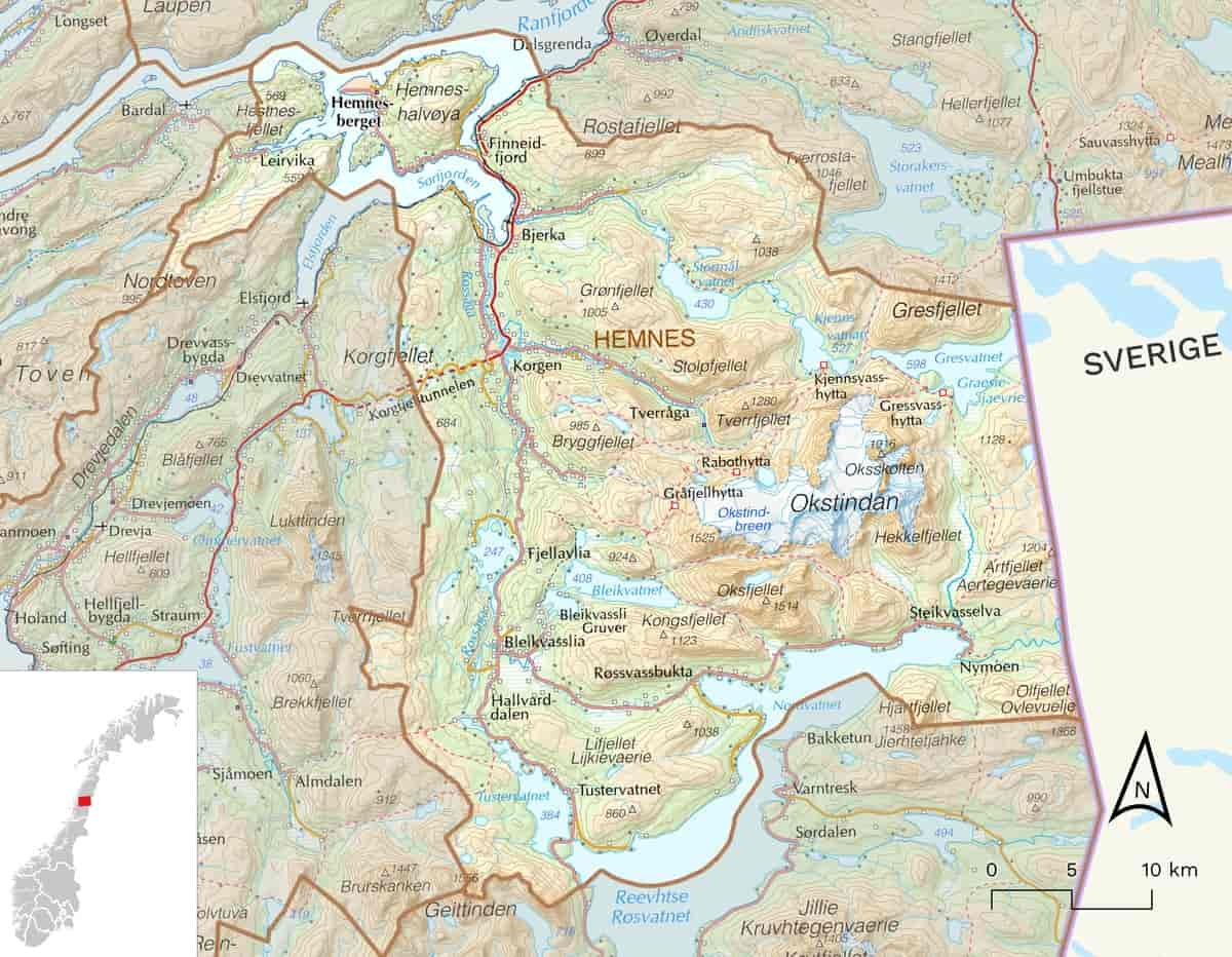 Kart over Hemnes kommune