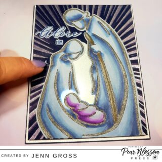 Yule adore this elegant light up nativity card!  How do you get the baby's halo to shine so bright?💡 Jenn Gross @journeycoachjenn is on today's blog sharing a cool technique using a sand eraser. 
💖Blog Link in Bio💡

#pearblossompress #cardmaking #onelight #christmascardmaking #interactivecard #nativity #adorehim