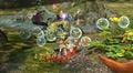 Alph and an army of Pikmin attacking a Peckish Aristocrab.