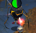 Olimar in front of a Volatile Dweevil. The Dweevil's black head is visible here.