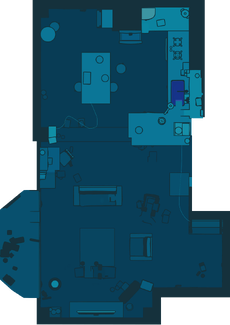 Radar map of the Hero's Hideaway, rotated to be north-up and with bodies of water composited in.