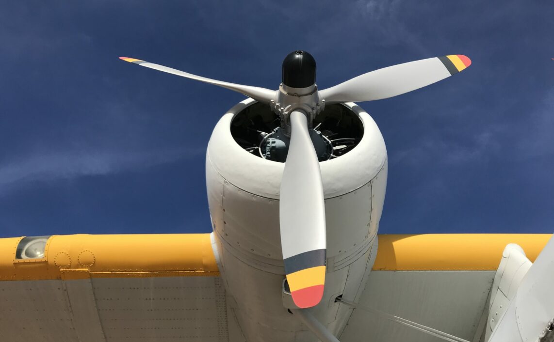 Airplane propeller with blue sky