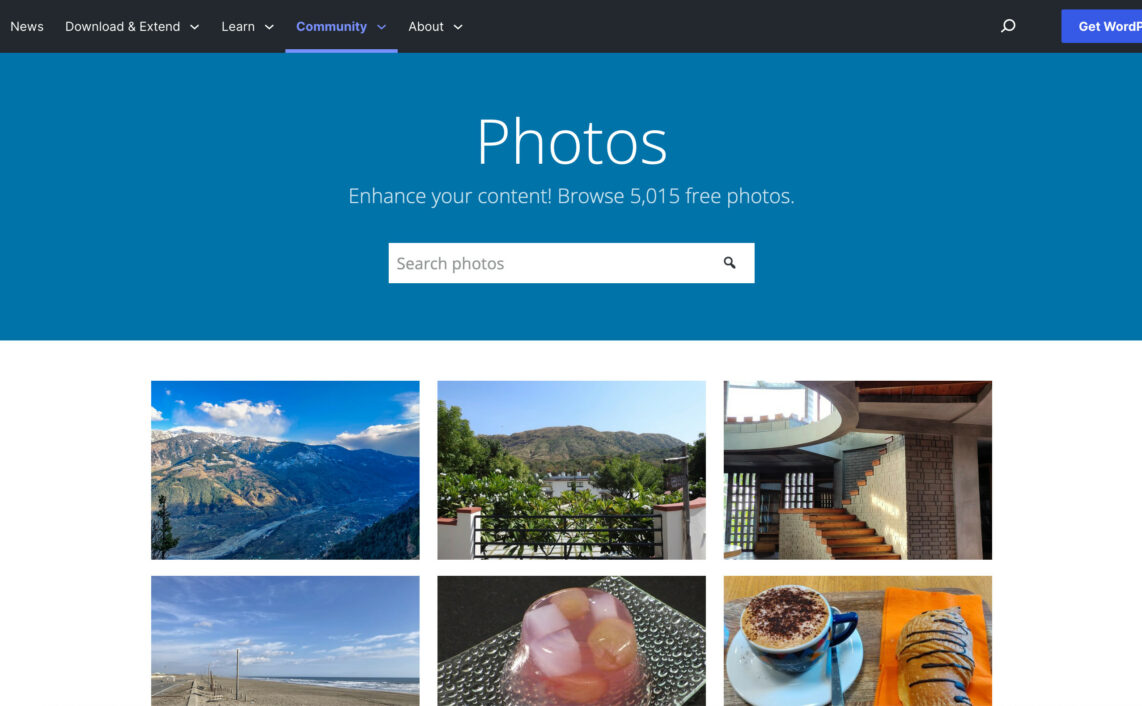 Scfreenshot of the WordPress Photo Directory's home page