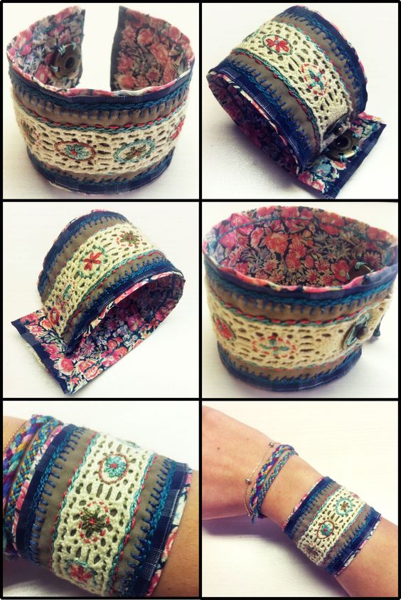 Handmade embroidered bracelet, made with 4 layers of fabric and lace, hand embroidered #bracelet #embroidery #diy #handmade: 