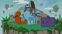 Die Simpsons werden zu Na'vi und versuchen ihre Couch in Form eines Riesenvogels zu fangen.